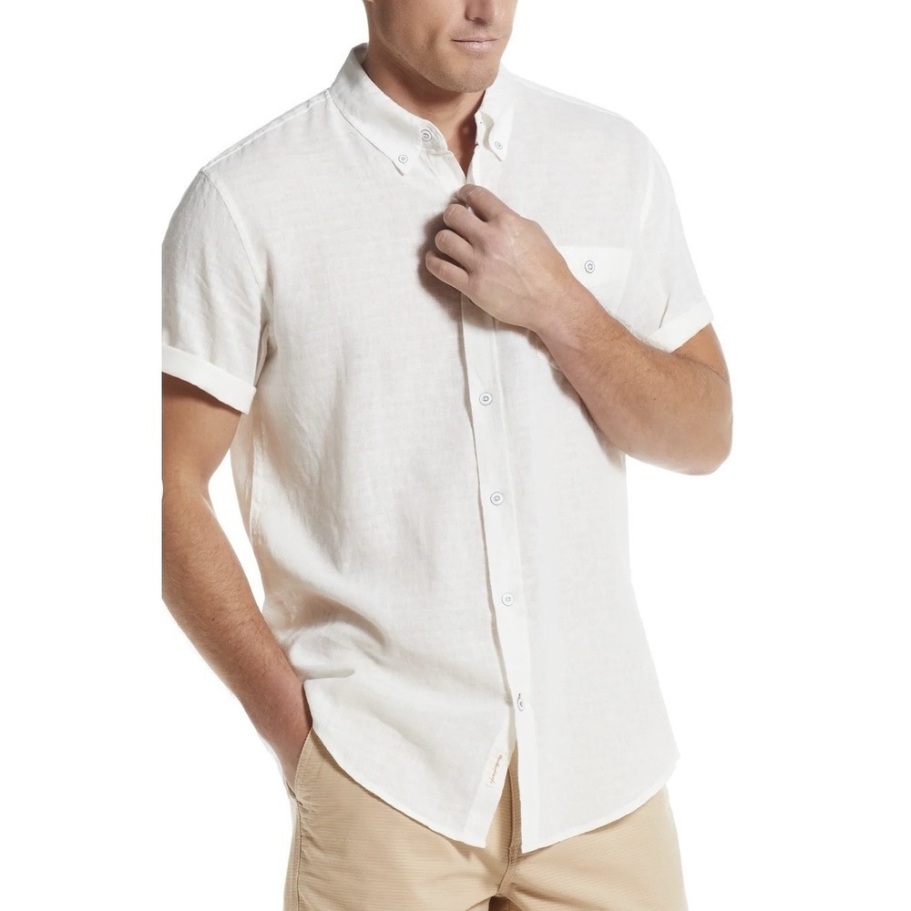 Weatherproof Vintage Washable Linen Button Down‎ Shirt Mens Large
